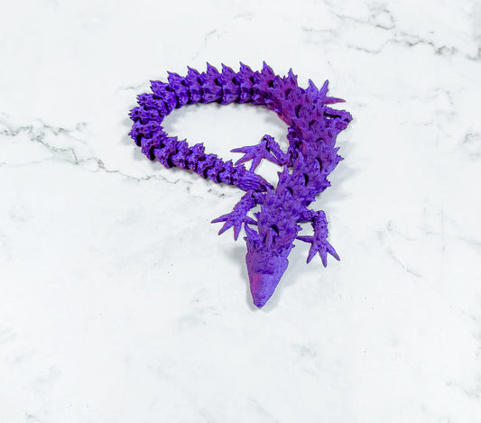 3D Printed Articulated Dragon in Purple Shimmer - Fantasy Art Sculpture