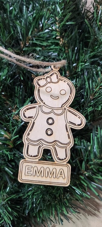 Christmas Keepsake: Laser Engraved Gingerbread Ornament - Personalize Your Gingerbread Girl or Boy - 3.5 High
