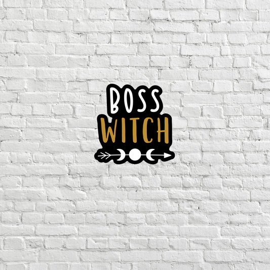 a white brick wall with the words boss witch on it