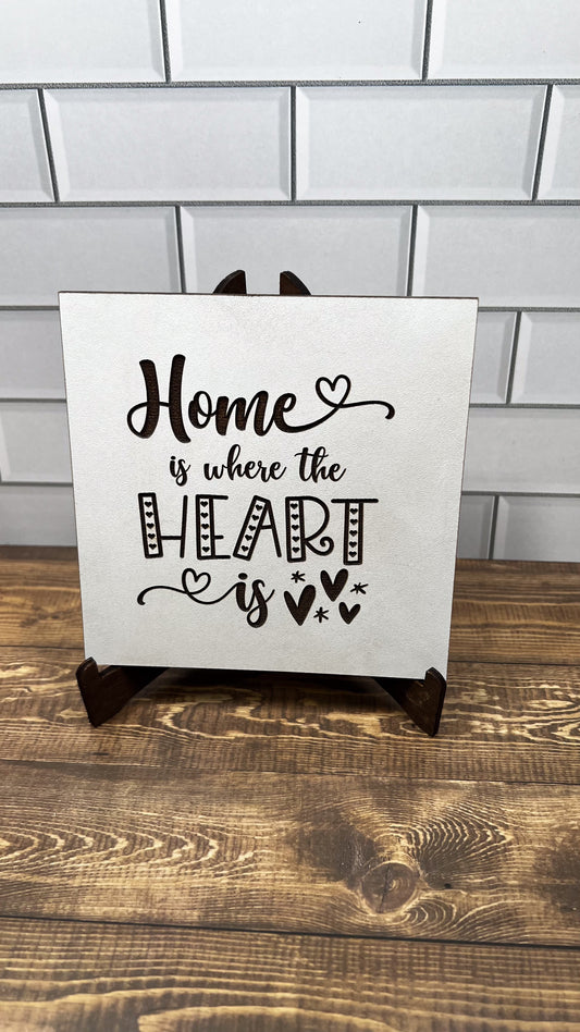 Home is where the Heart Is Sign,  "5x5 " sign, Scrabble Tile, Wall Art
