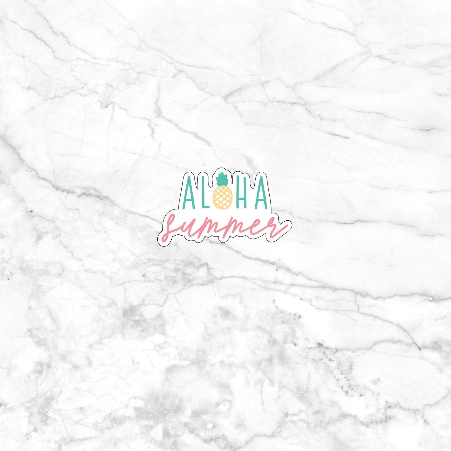a white marble surface with the words aloha summer on it