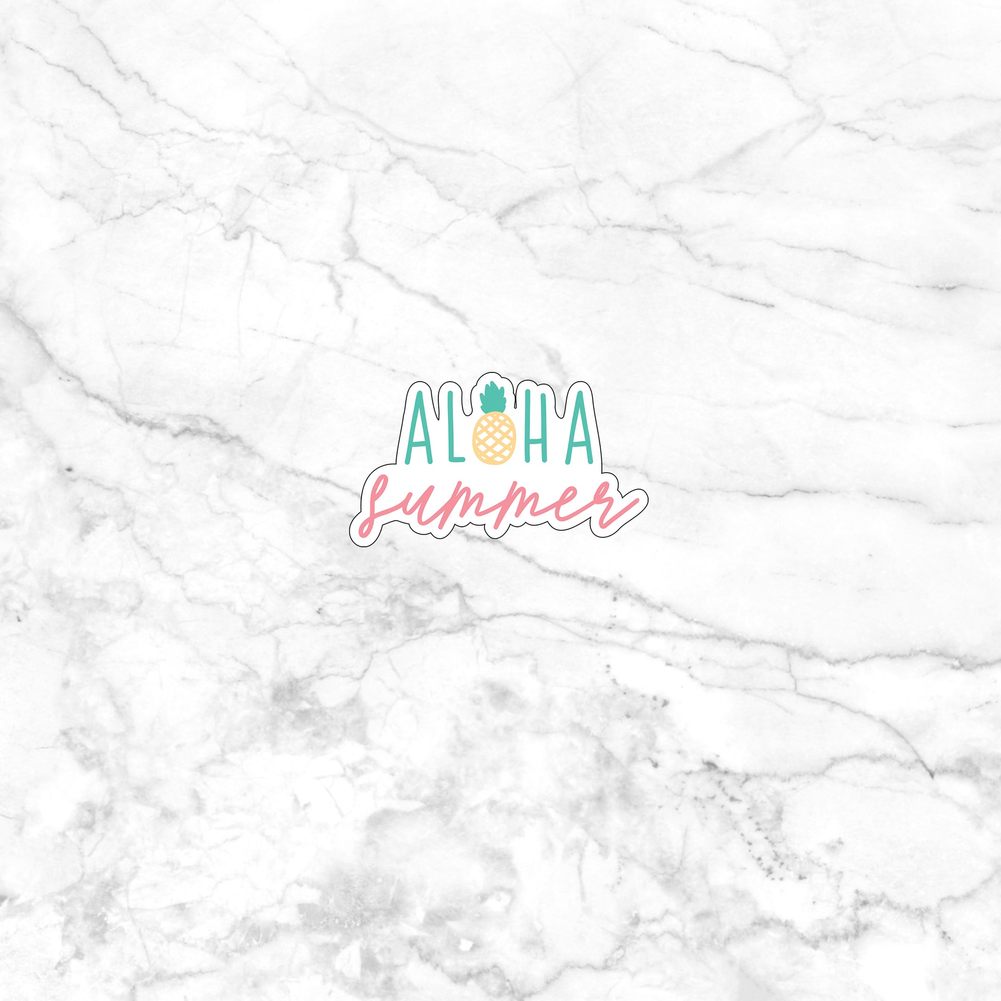 a white marble surface with the words aloha summer on it