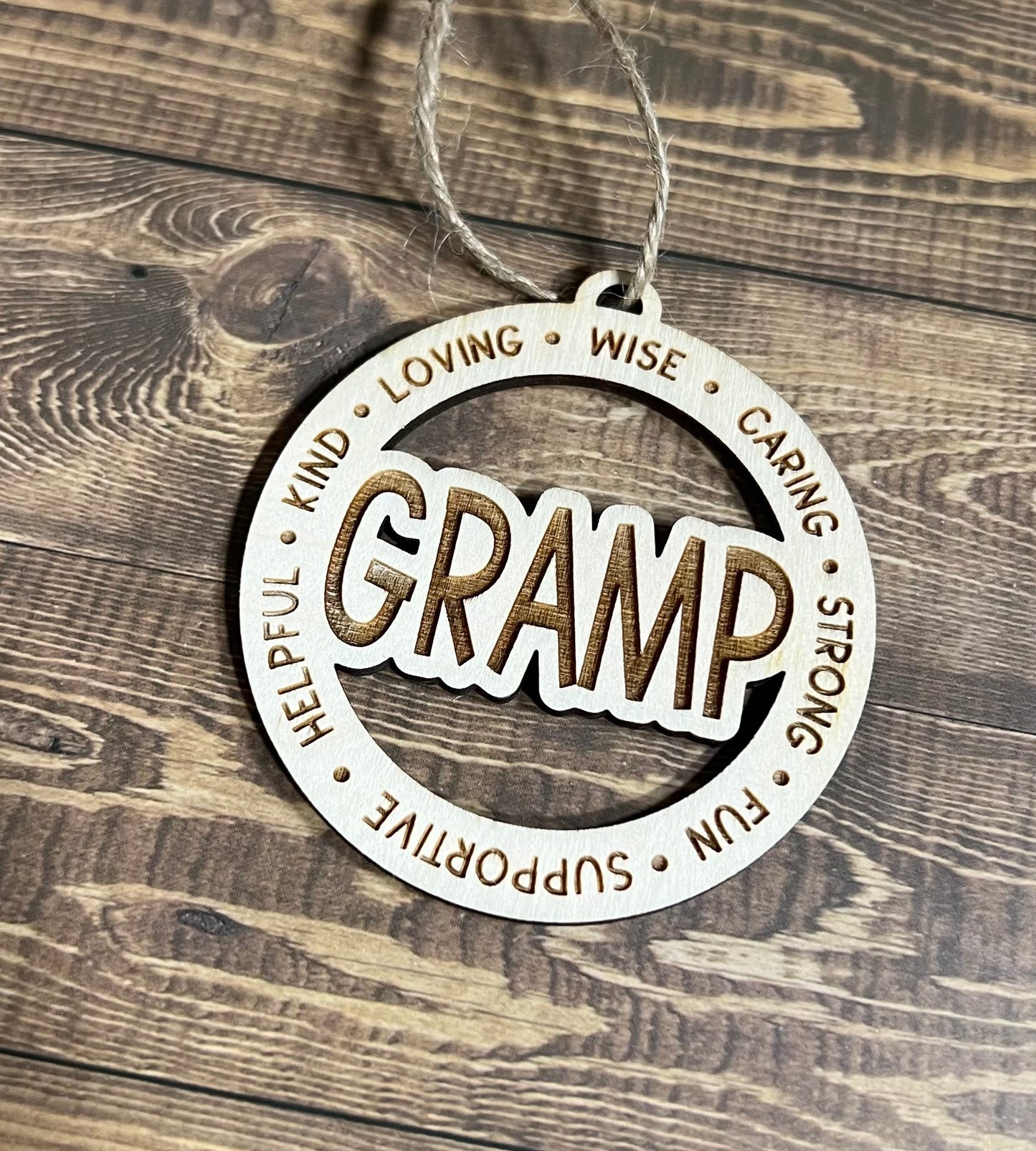 GRAMP Ornaments ,Personalized Ornament,  Wooden Family Ornament ,  Laser Engraved Wood Ornament
