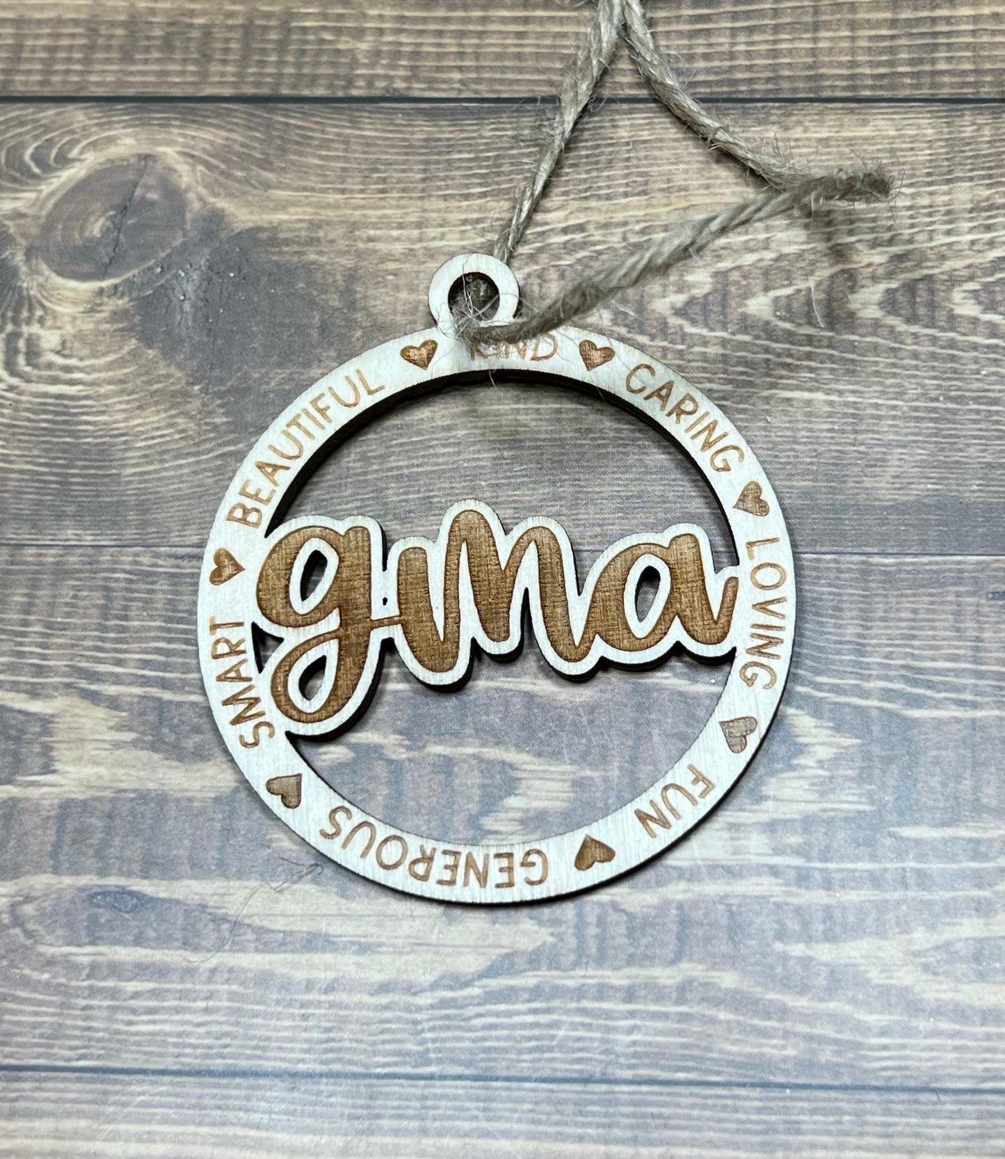 Gina Ornament |Personalized Ornament|  Wooden Family Ornament |  Laser Engraved Wood Ornament