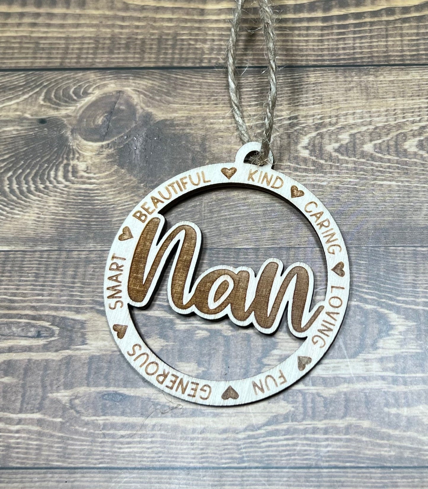 Nan Ornament |Personalized Ornament|  Wooden Family Ornament |  Laser Engraved Wood Ornament