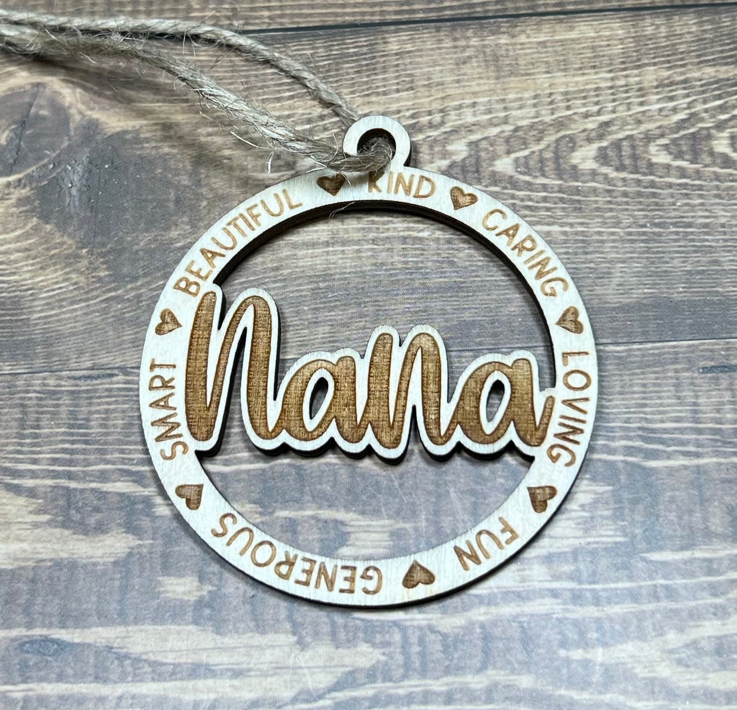 Nana Ornament |Personalized Ornament|  Wooden Family Ornament |  Laser Engraved Wood Ornament