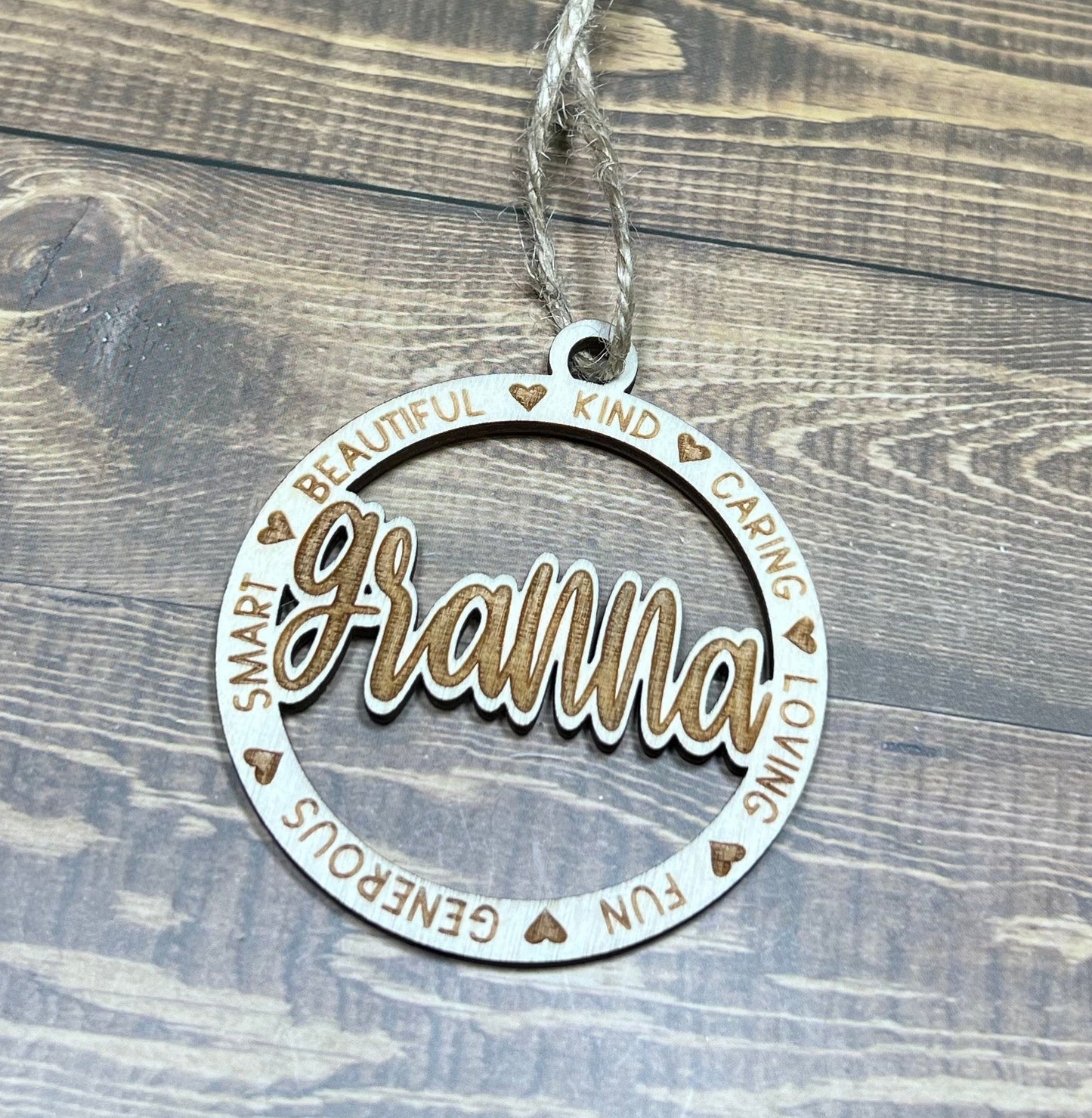 Granna Ornament ,Personalized Ornament,  Wooden Family Ornament ,  Laser Engraved Wood Ornament
