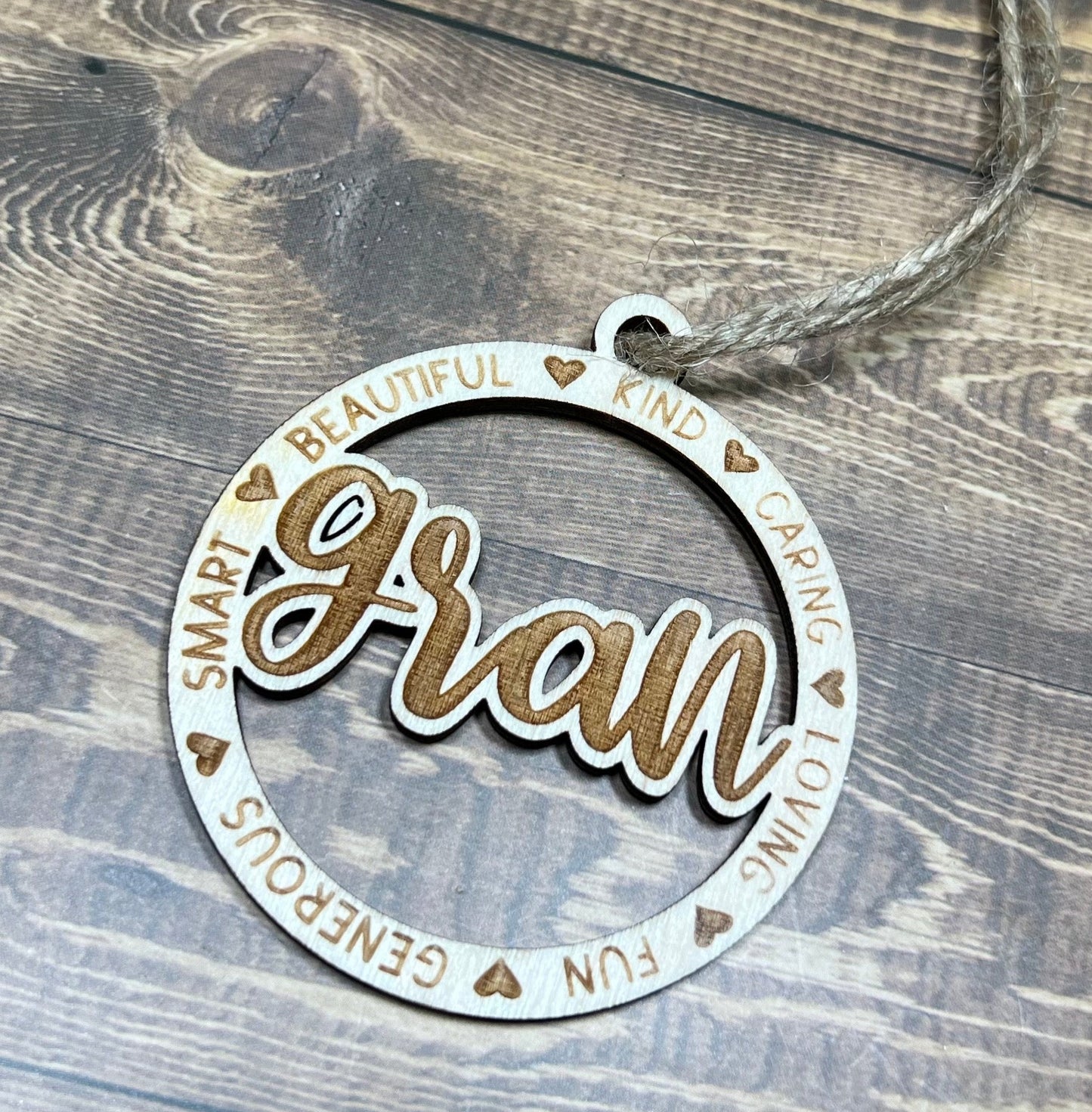 gran Ornament |Personalized Ornament|  Wooden Family Ornament |  Laser Engraved Wood Ornament