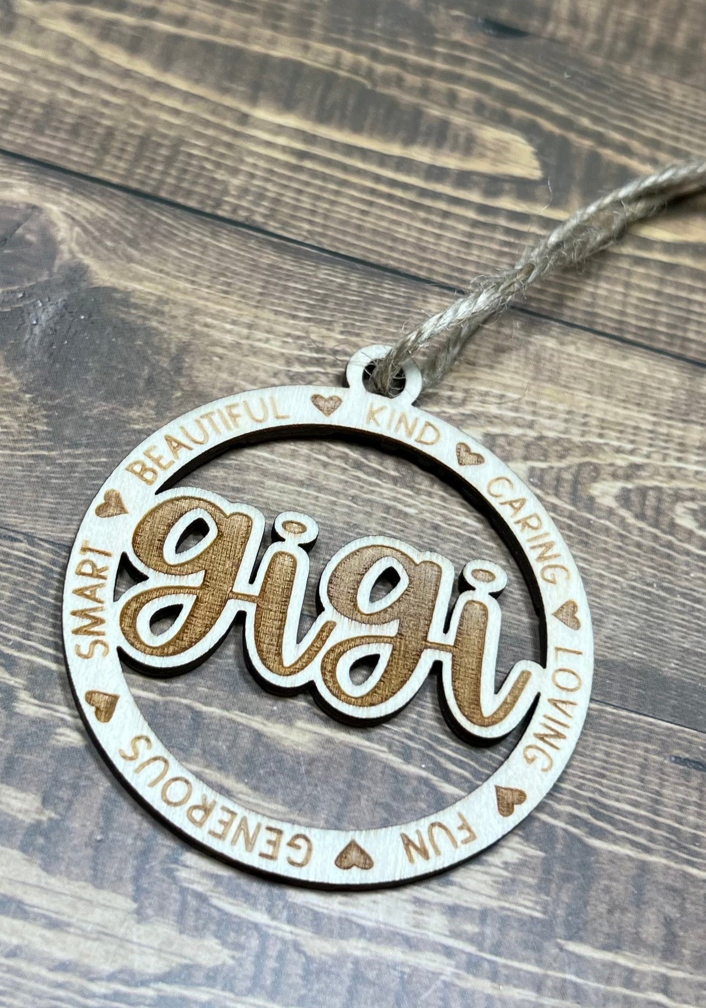 gigi Ornament |Personalized Ornament|  Wooden Family Ornament |  Laser Engraved Wood Ornament
