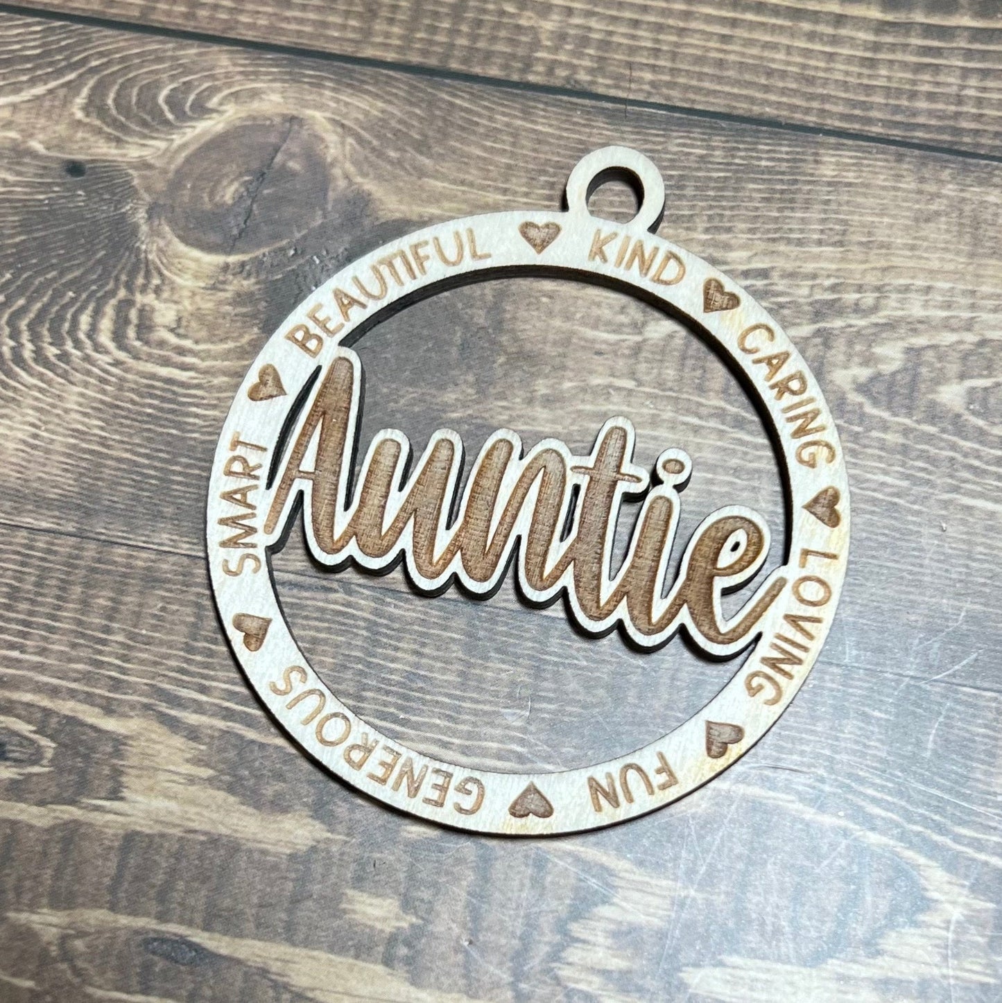 Auntie Ornament |Personalized Ornament|  Wooden Family Ornament |  Laser Engraved Wood Ornament