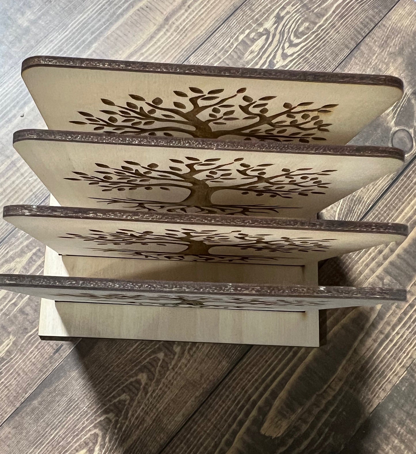 Tree Engraved Wood Coaster Set, Home Decor, Baltic Birch, Coasters,