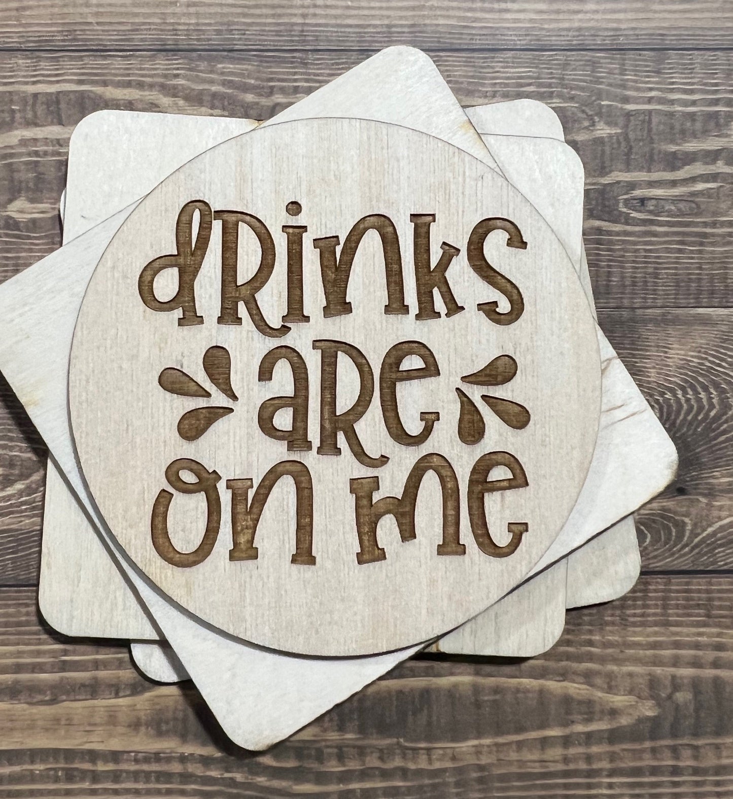Drinks Are on Me Coaster, Engraved Wood Coaster Set, Home Decor, Baltic Birch, Coasters,