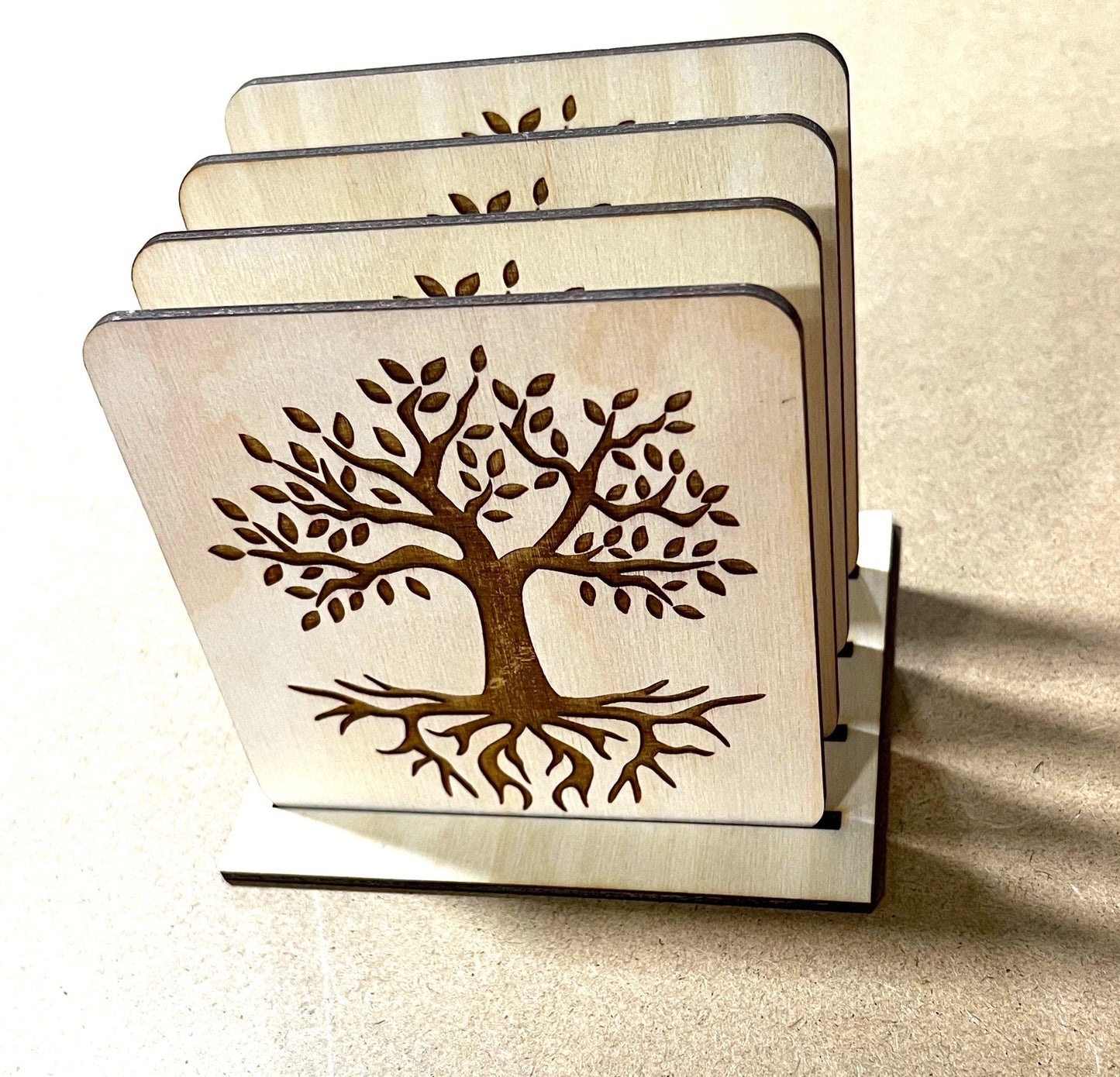Tree Engraved Wood Coaster Set, Home Decor, Baltic Birch, Coasters,