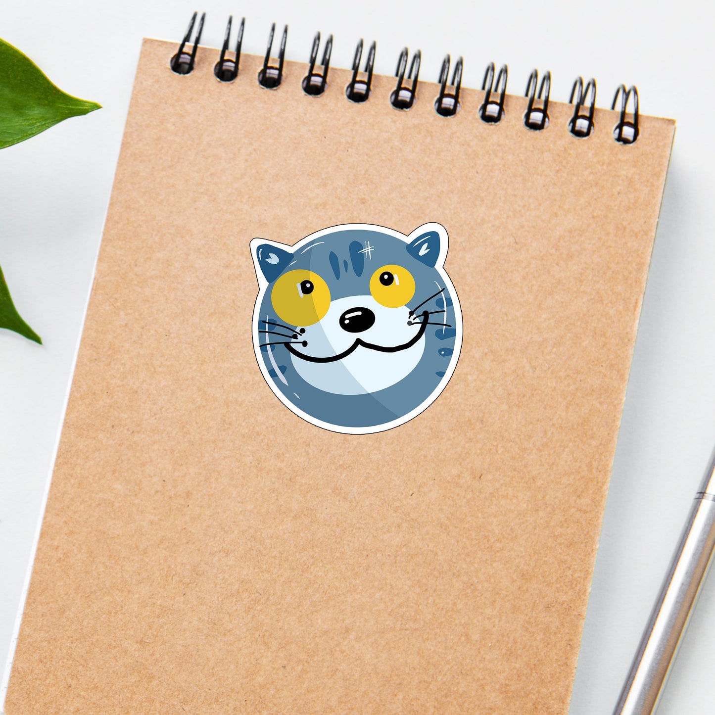 grey and white Funny Cat Sticker