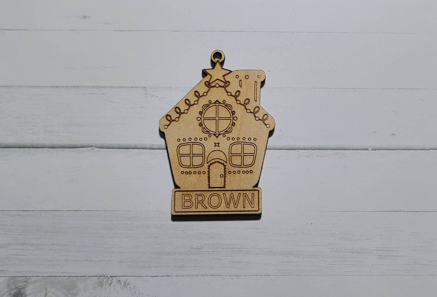 Personalized Gingerbread House Christmas Ornament ,, Wooden Ornament , Personalized name , natural wood