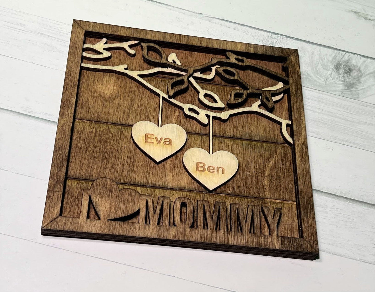 Personalized Wood Sign | Mother's Day Sign | Gift for Her, mom, Maman | Family Heart Tree