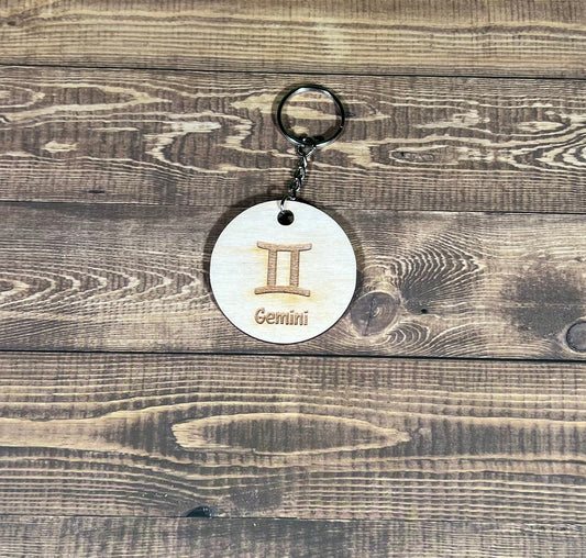 Gemini Keychain ,  Laser Engraved Keychain , bag tag , gift for her , gift for him , Zodiac Keychain ,