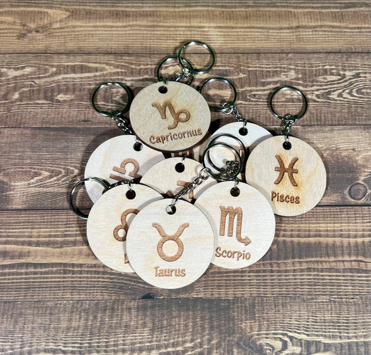 Zodiac Keychain ,  Laser Engraved Keychain , bag tag , gift for her , gift for him , Astrology keychain