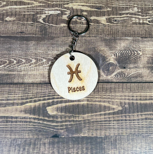 Pisces Keychain ,  Laser Engraved Keychain , bag tag , gift for her , gift for him , Zodiac Keychain