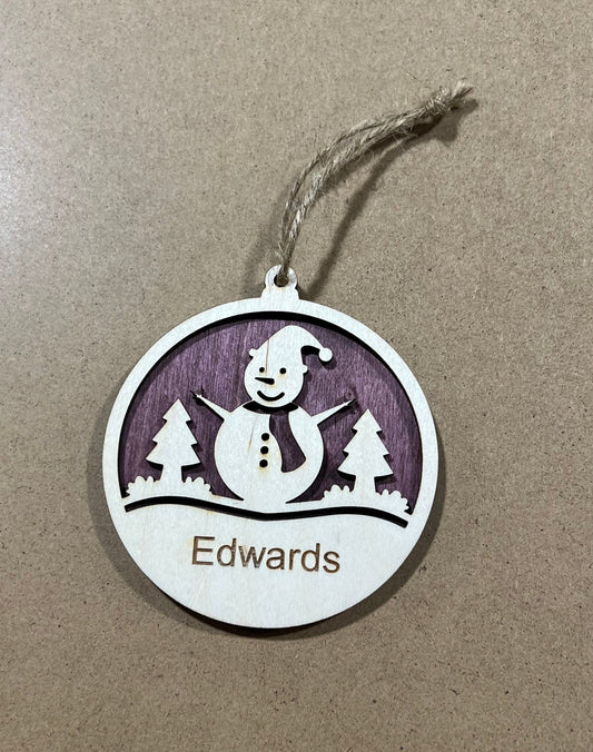 Personalized Family Snowman Ornament , Custom Ornament , Snowman custom ornament,Wooden Ornament